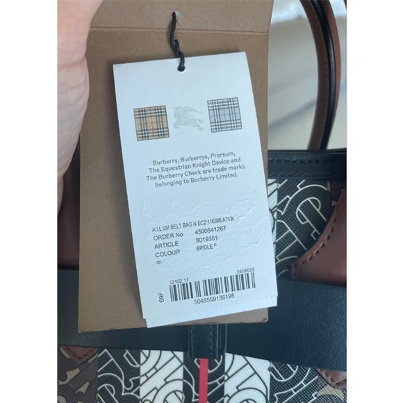 BURBERRY E Canvas Monogram Stripe Small Belt Tote Brown Handbag Bag 8019351 New - Picture 11 of 11